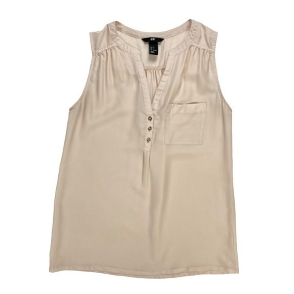 H&M Top Womens Size 4 Cream Sleeveless V-neck Popover Buttons Summer Blouse - Picture 3 of 11